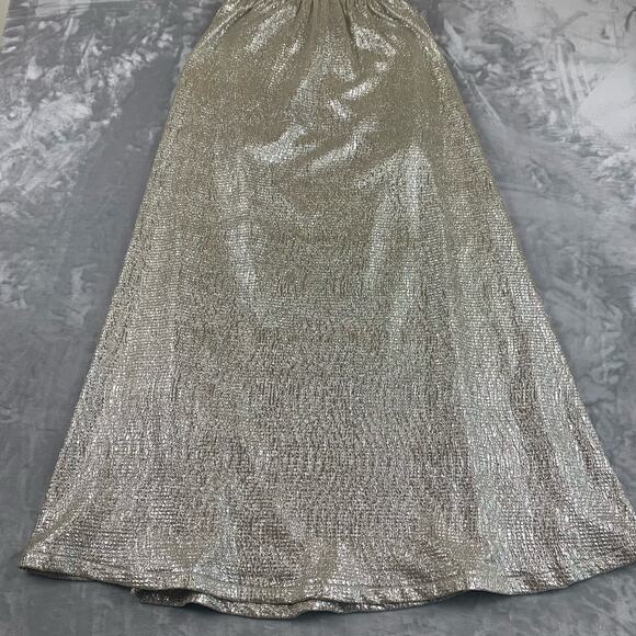 Lulus Gold Shimmering Maxi Dress Womens Small Deep V Neck Formal Gown (0405)NWT - Picture 10 of 12